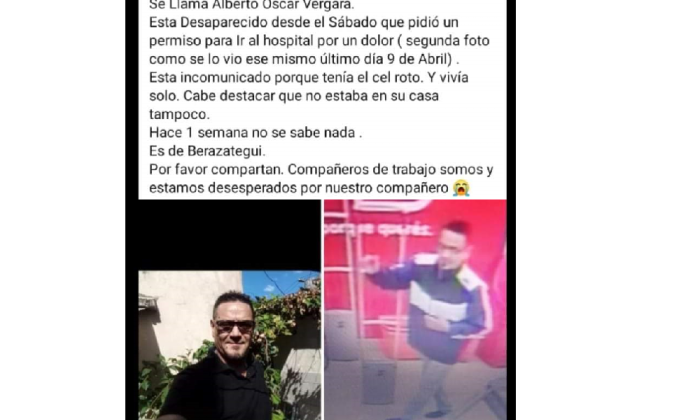 Berazategui: Buscan a Alberto Óscar Vergara, desaparecido hace diez días