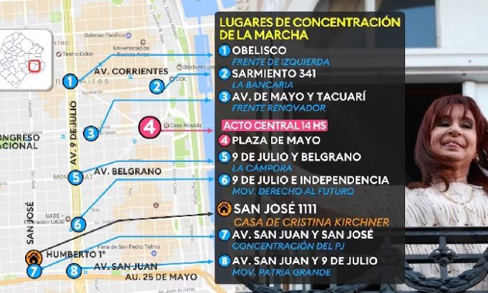 Movilización a Plaza de Mayo en respaldo a Cristina Kirchner