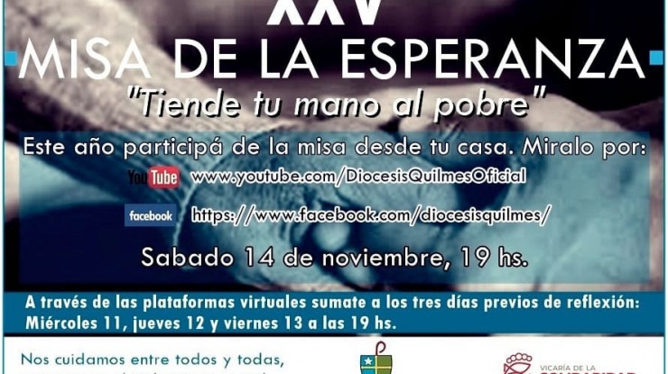 El sábado se realizará la Misa de la Esperanza