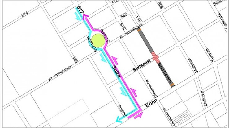 Desvíos por obra en el barrio Santa Rosa
